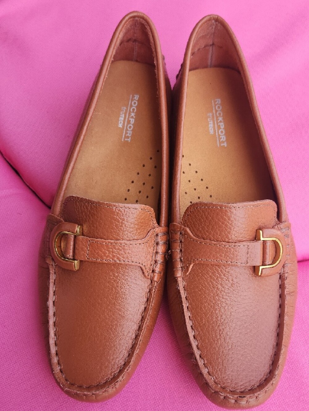 ✨️Rockport Brown Leather Moccasin Loafers with Gold Hardware - Picture 16 of 17